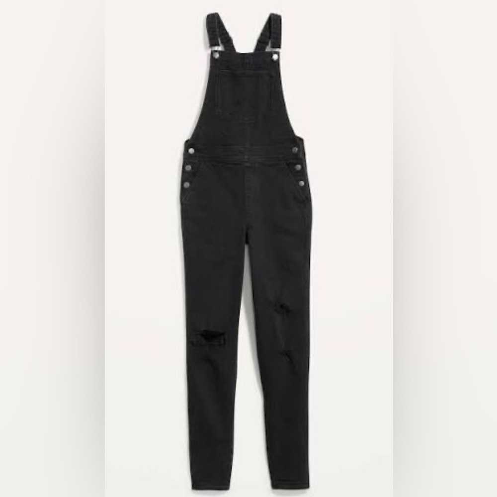 OLD NAVY OG Overalls Women’s Size 4P Black Denim Distressed Skinny Leg